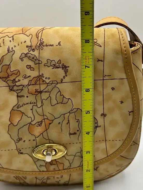 Vintage Geography Print Faux Leather Saddle Crossbody Bag - Picture 3 of 9